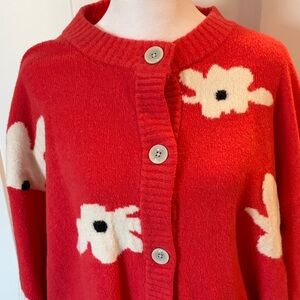 Universal Thread Goods Womens Red Black White Floral Pattern Cardigan Size XL